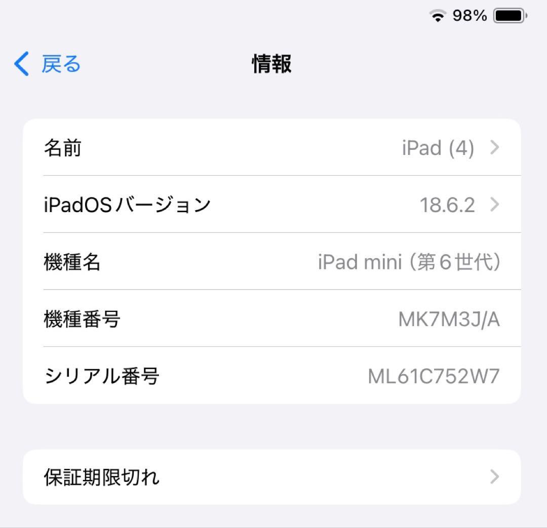 【中古】iPad mini 6 (第6世代) Wi-Fi 64GB