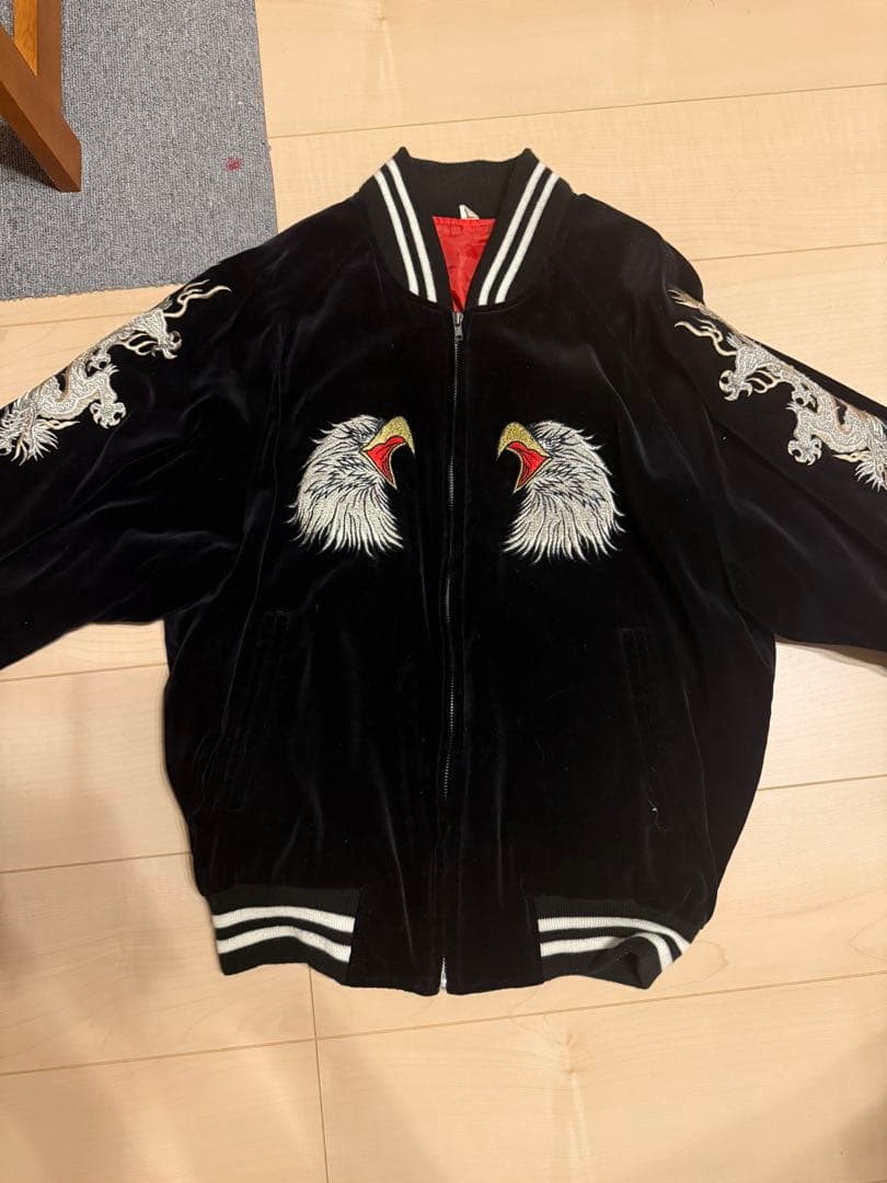 ベルベット スカジャン 鷲と龍 刺繍