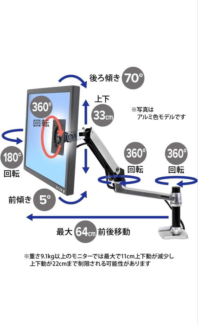 【新品未使用】シングルモニターアーム LX デスク エルゴトロン ブラック
