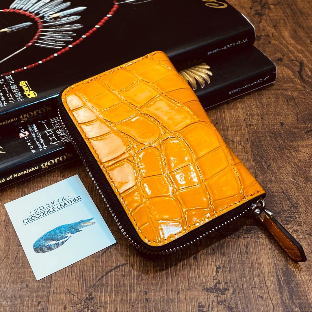 実物撮影 一枚革 クロコダイル メンズ ラウンドファスナー 新品 未使用 目地