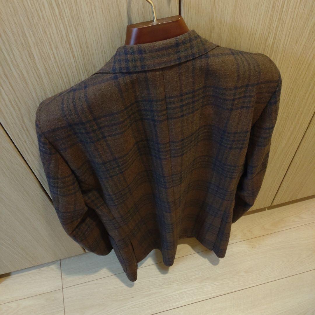 麻布テーラー　ブラウン チェック柄 ビジネスジャケット