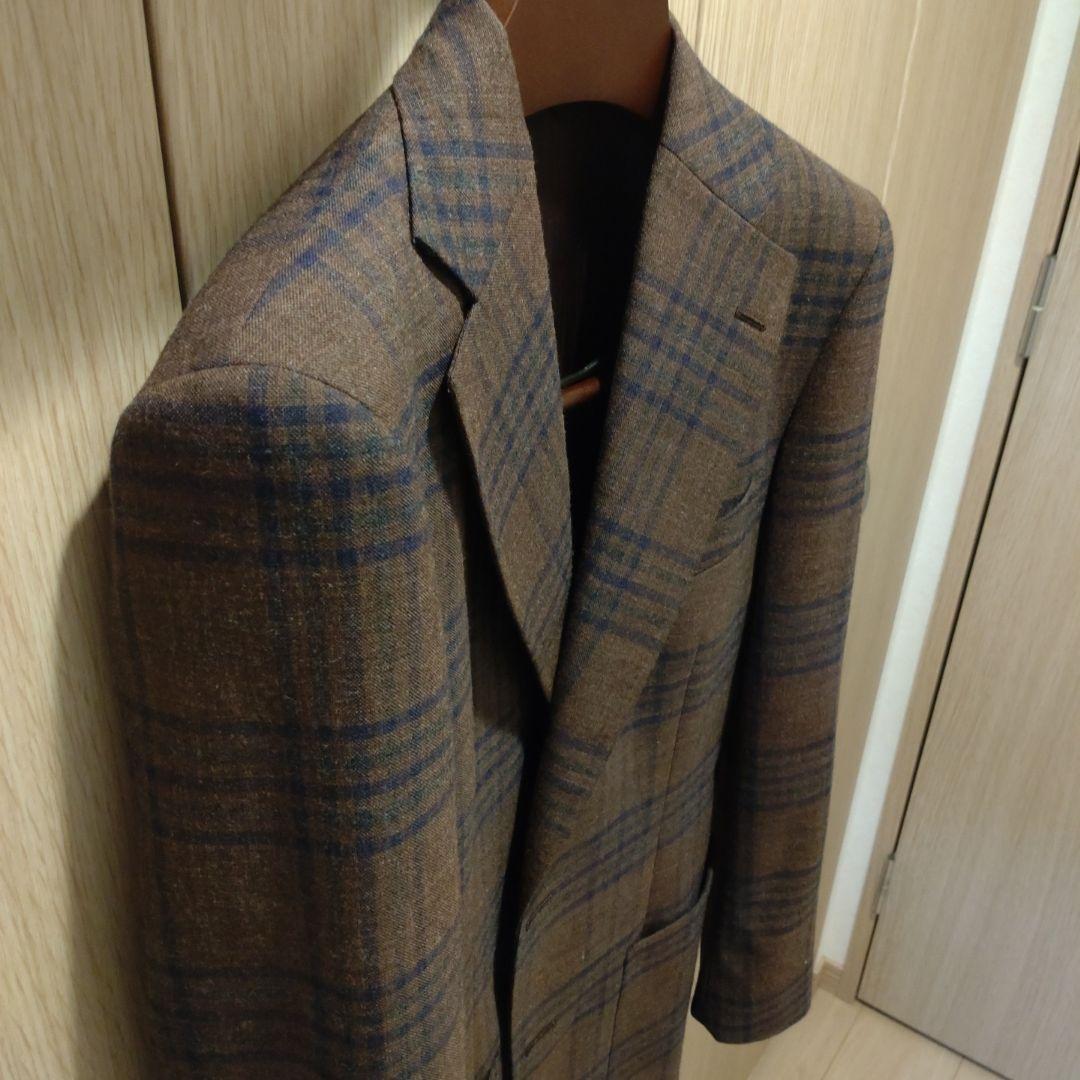 麻布テーラー　ブラウン チェック柄 ビジネスジャケット