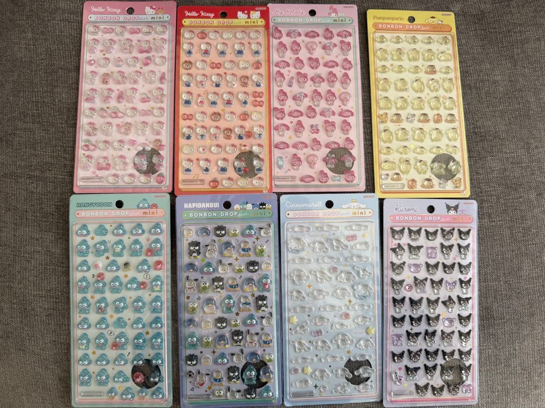 サンリオ　8種類コンプリート　ボンボンドロップシール mini