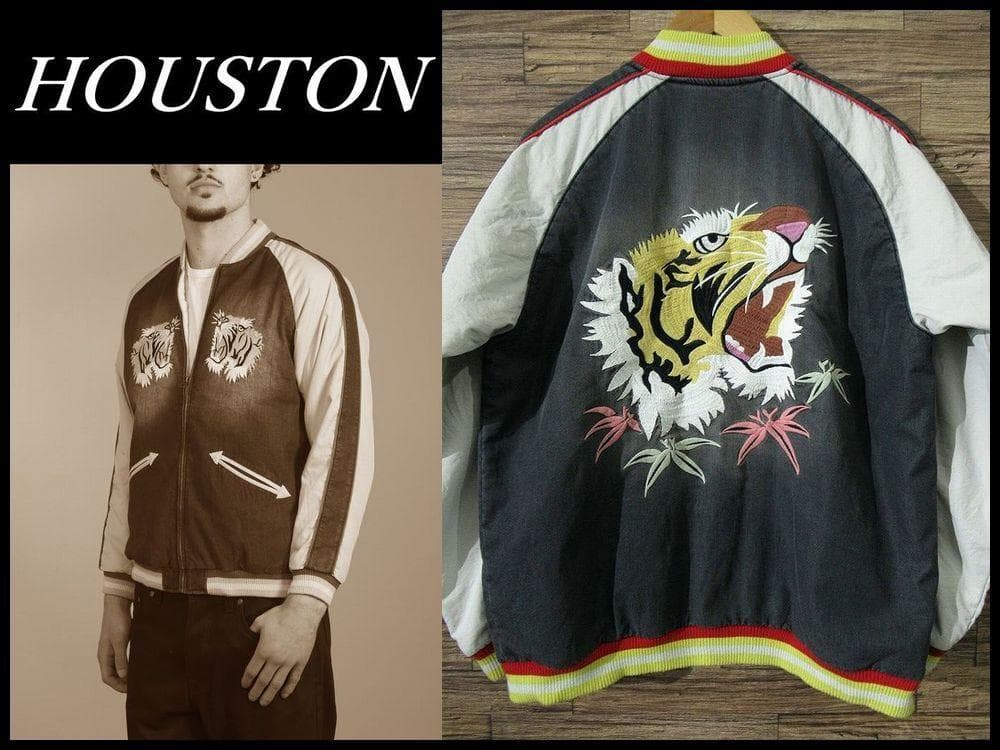 XL 美品 ヒューストン ビンテージ加工 タイガー 刺繍 インディゴ スカジャン