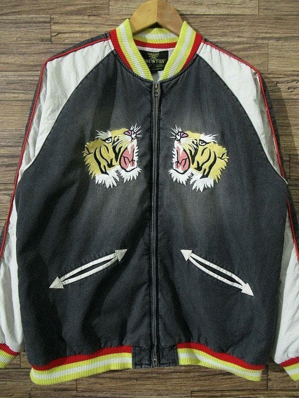 XL 美品 ヒューストン ビンテージ加工 タイガー 刺繍 インディゴ スカジャン