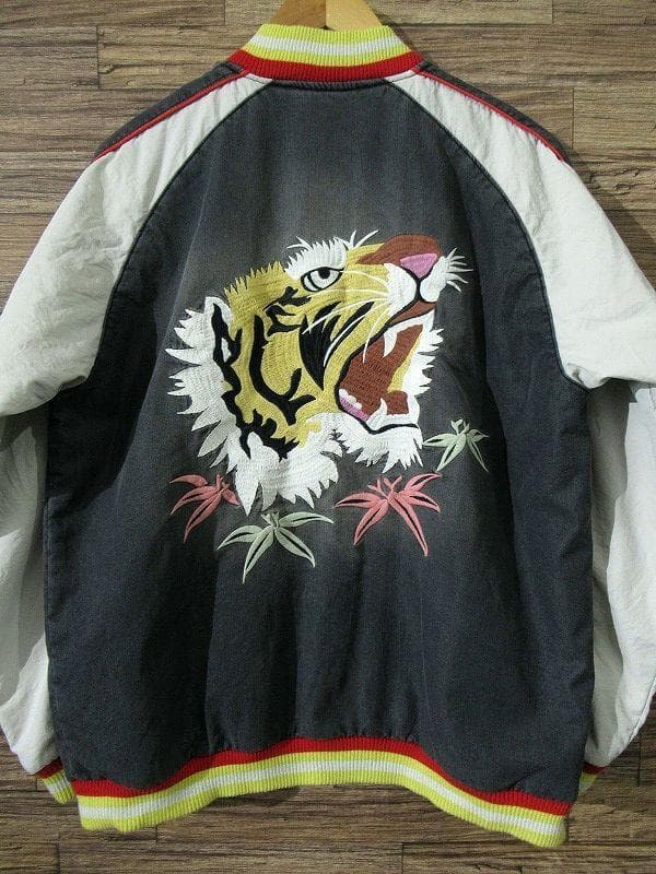XL 美品 ヒューストン ビンテージ加工 タイガー 刺繍 インディゴ スカジャン