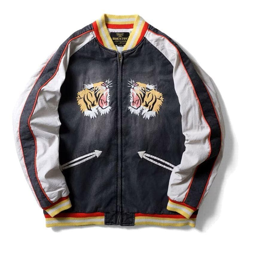 XL 美品 ヒューストン ビンテージ加工 タイガー 刺繍 インディゴ スカジャン