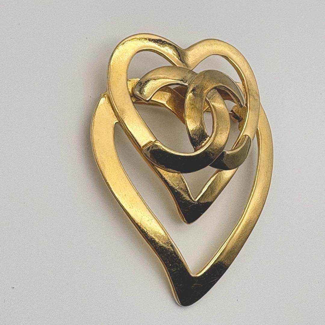 シャネル ブローチ 95P ゴールド ダブルハート ココマーク ヴィンテージ