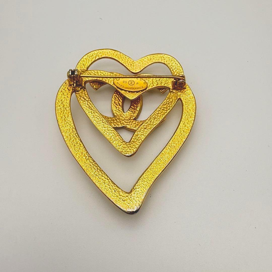 シャネル ブローチ 95P ゴールド ダブルハート ココマーク ヴィンテージ