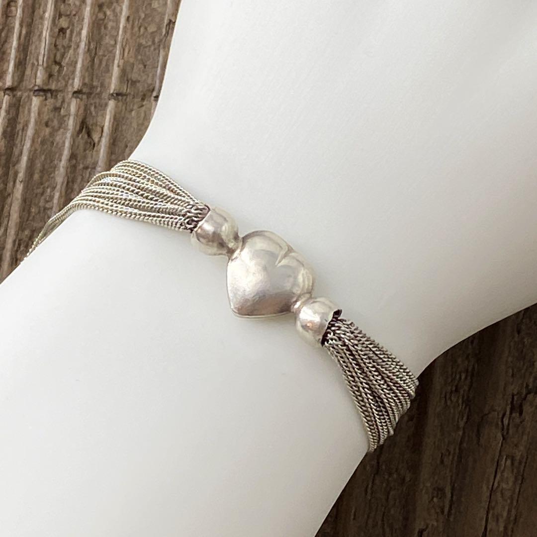 ヴィンテージ ハートチェーンブレスレット 925 シルバー アンティーク 1