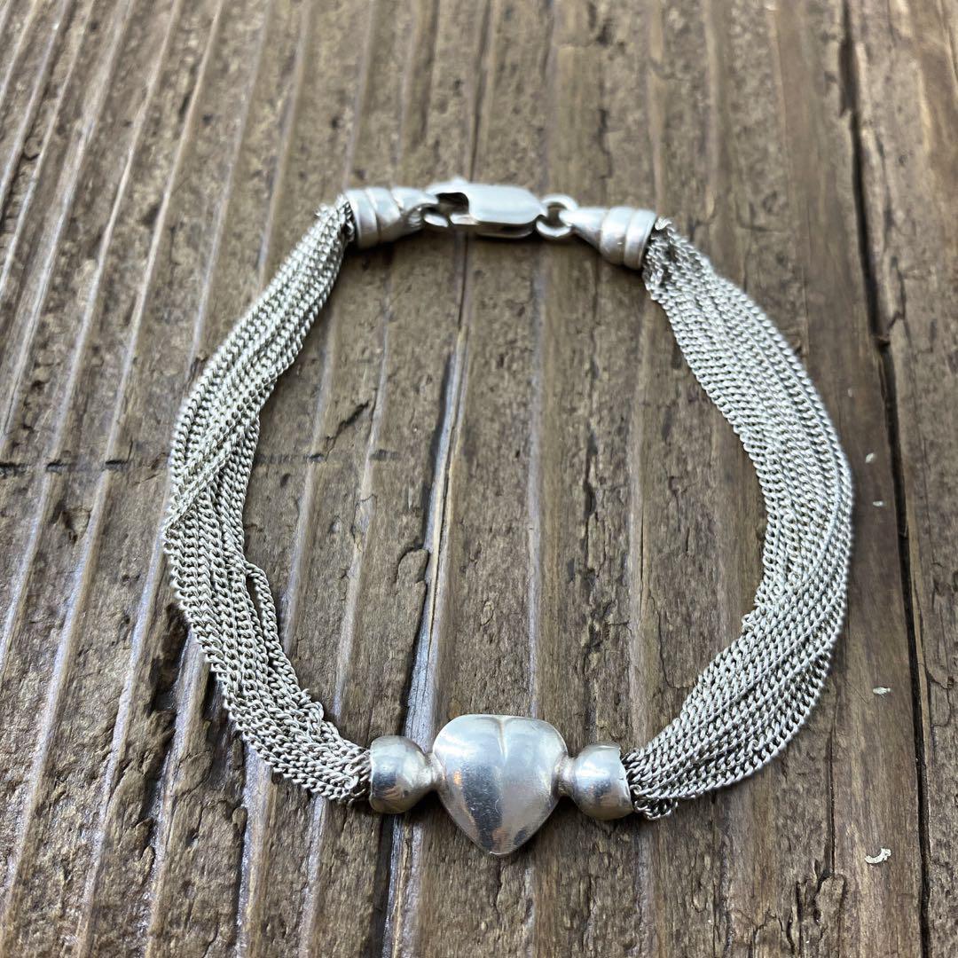 ヴィンテージ ハートチェーンブレスレット 925 シルバー アンティーク 1