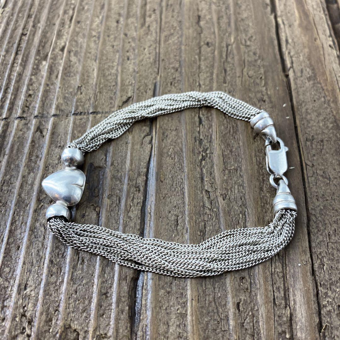 ヴィンテージ ハートチェーンブレスレット 925 シルバー アンティーク 1