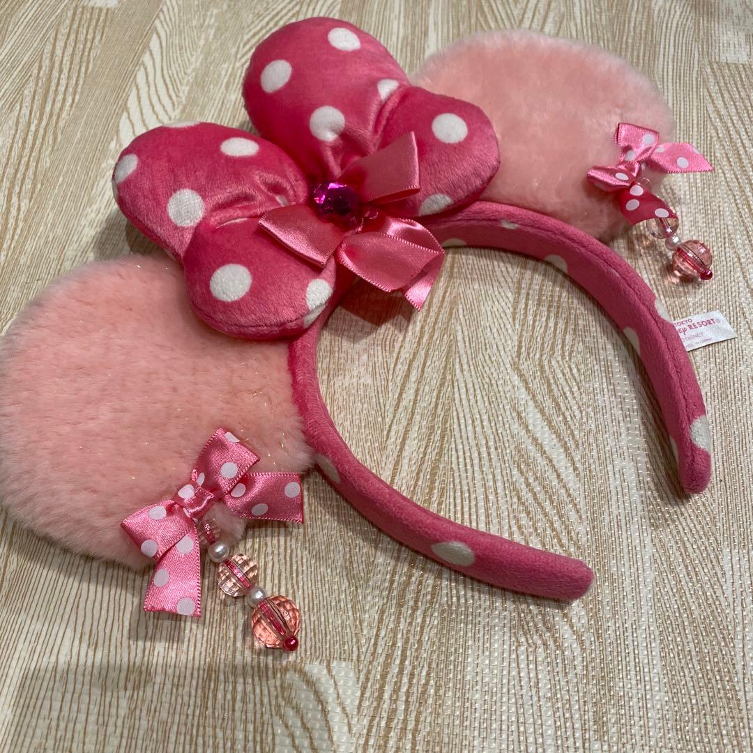 美品★ディズニー カチューシャ イヤリング ピンク ミニー リボン　水玉 ドット