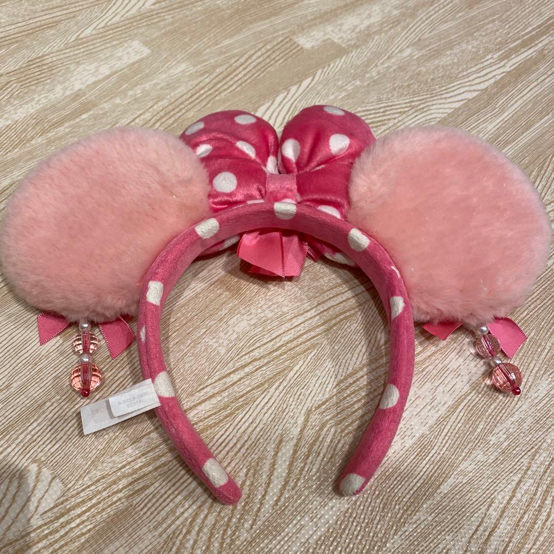 美品★ディズニー カチューシャ イヤリング ピンク ミニー リボン　水玉 ドット