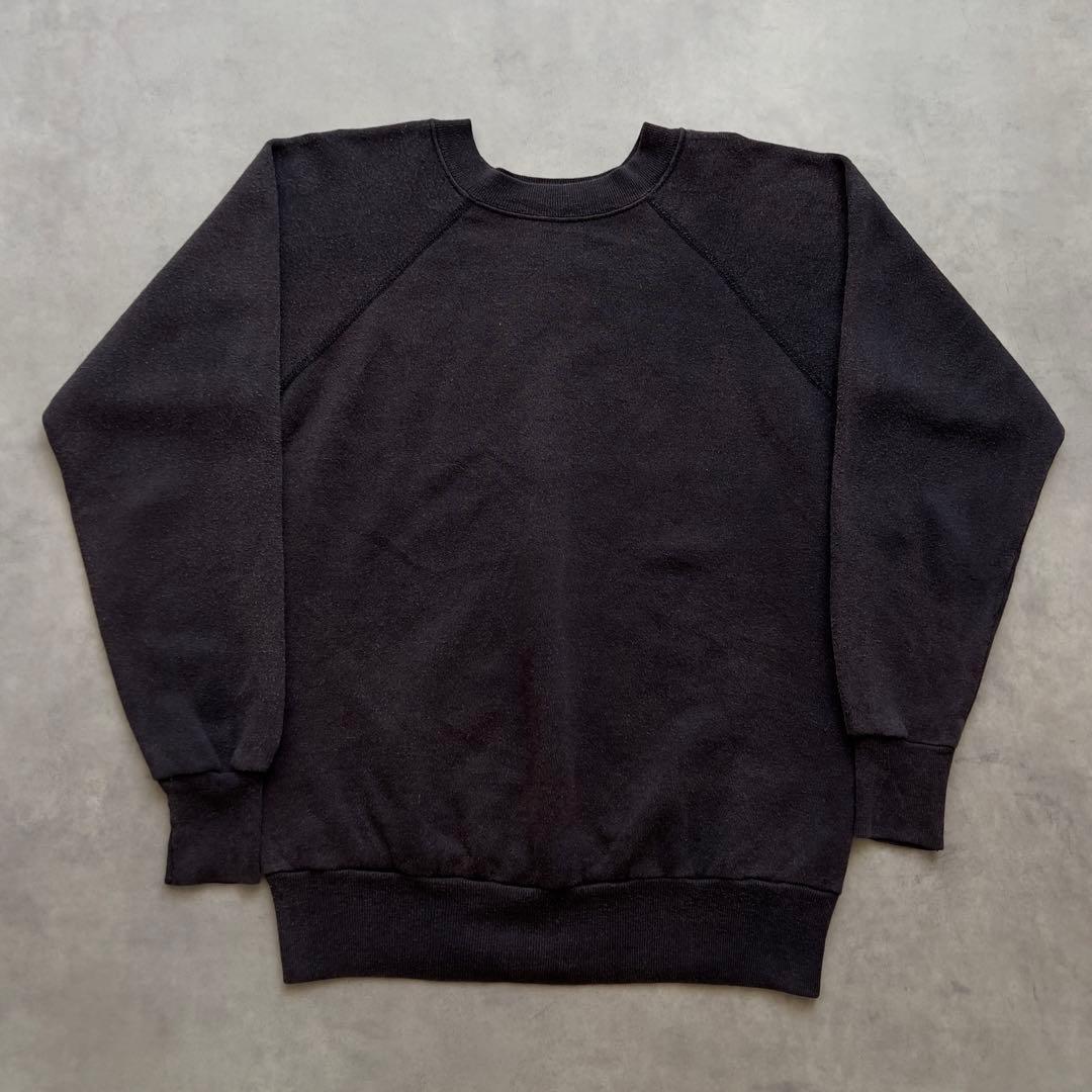 70s ブラック 無地 ラグラン スウェット サンフェード ヴィンテージ