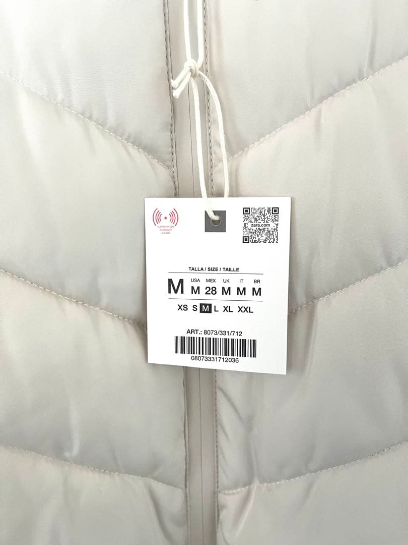 ZARA コントラストパフジャケット⭐︎フード付きホワイトダウンジャケット