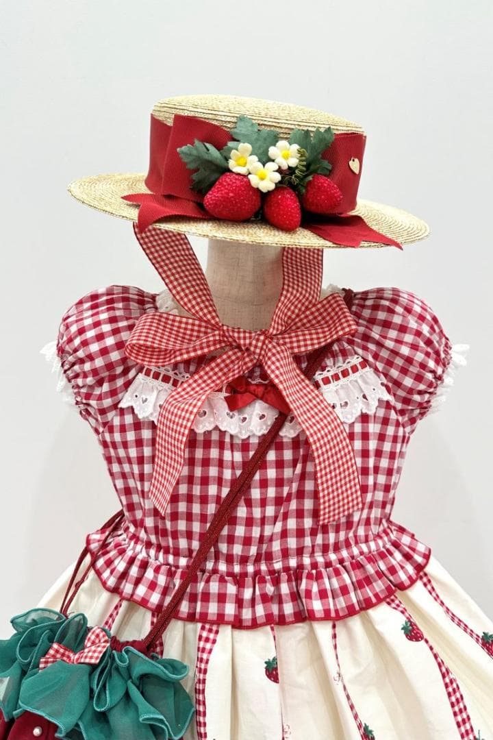 いちごギンガムリボンキャノチェ・いちごバスケット・Fサイズ・シャーリーテンプル