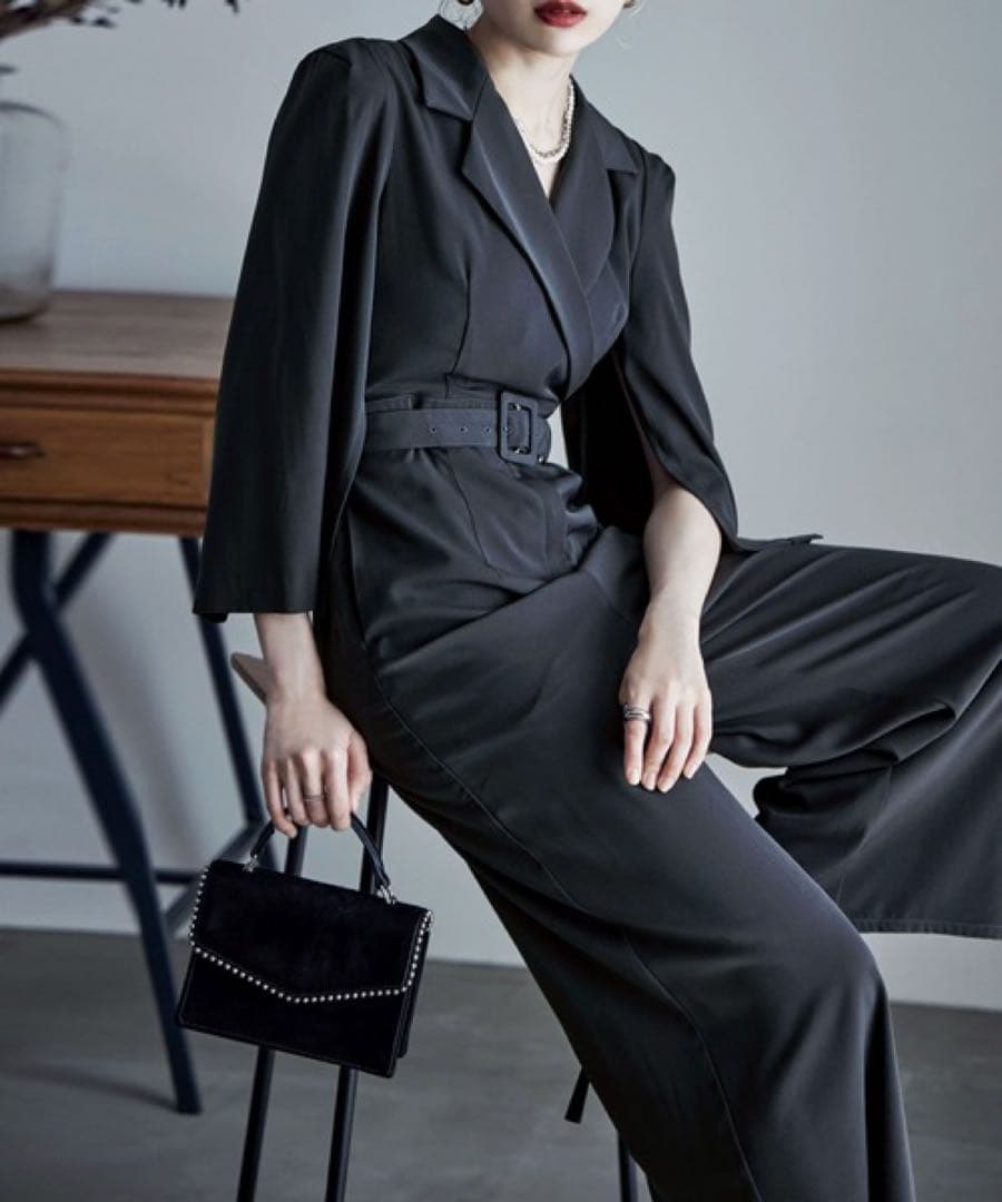 etoll. スリットスリーブオールインワンパンツドレス 結婚式 長袖