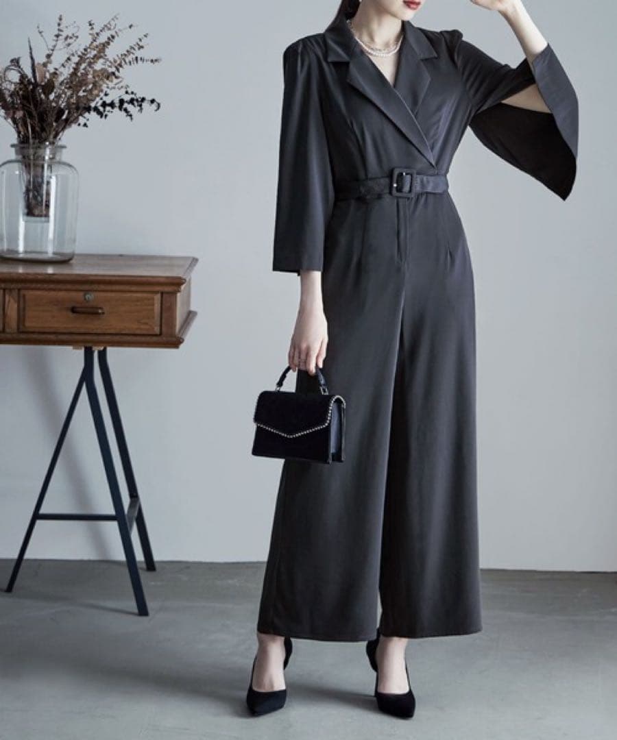 etoll. スリットスリーブオールインワンパンツドレス 結婚式 長袖