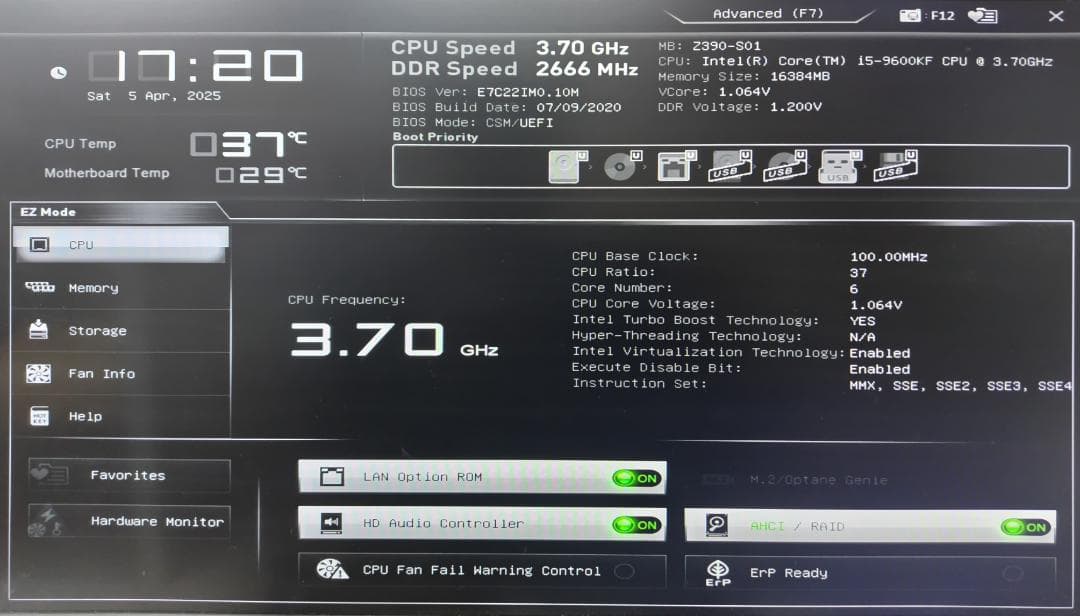 ゲーミングPC　i5-9600KF GPU無し　自作マシーン