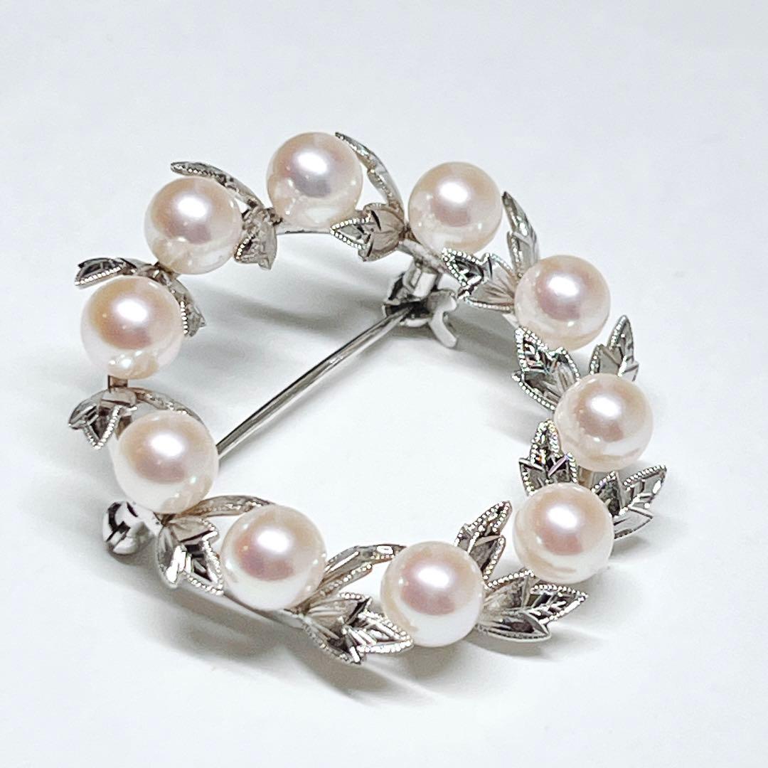 極美品✨MIKIMOTOミキモト パール　アコヤ　ブローチ　サークル　リーフ