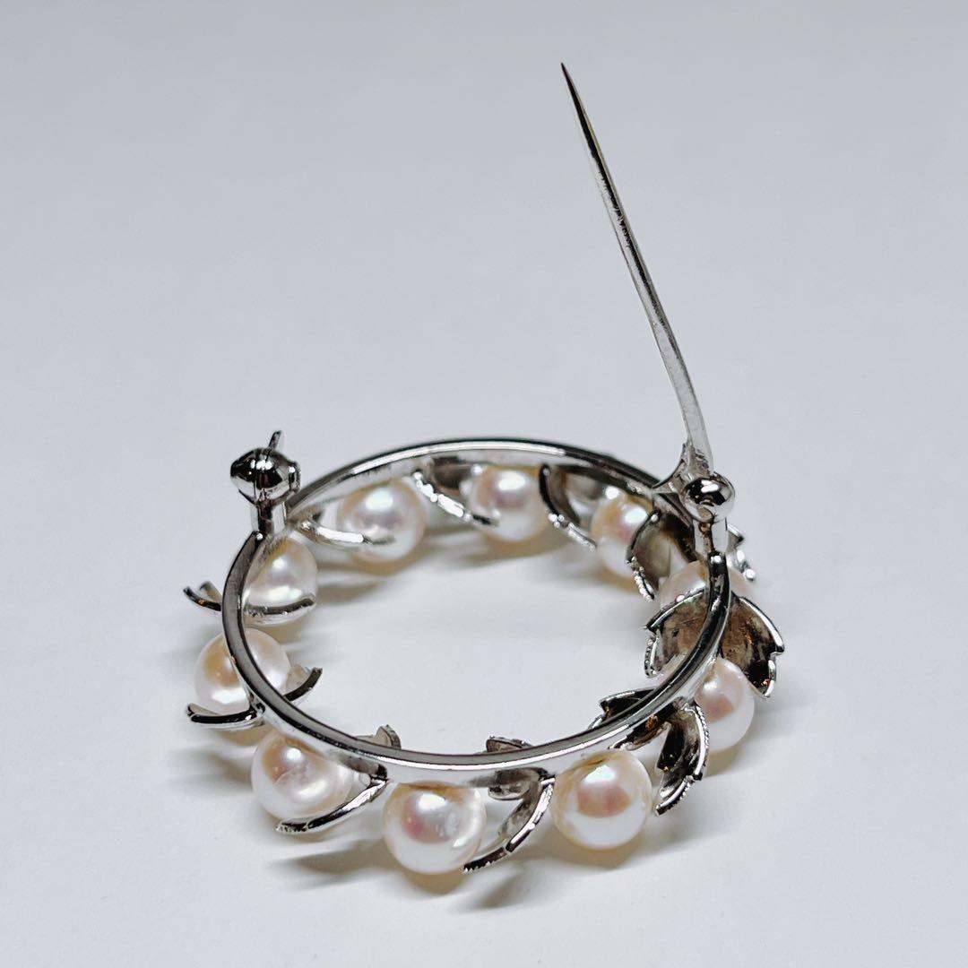 極美品✨MIKIMOTOミキモト パール　アコヤ　ブローチ　サークル　リーフ