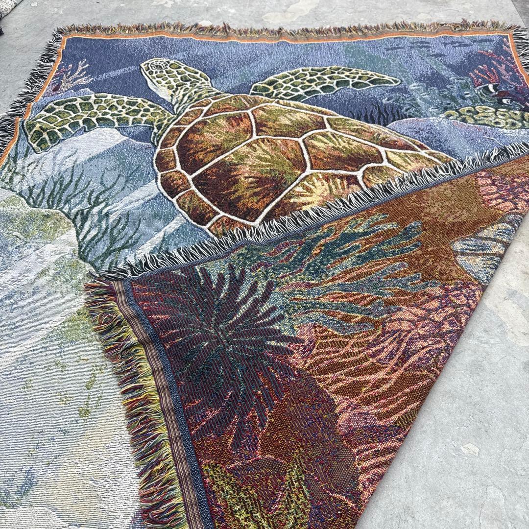 オーシャン系　海亀　マルチカバー　ソファカバー　ヴィンテージラグ　158x131