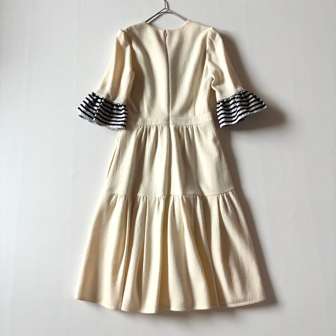 ボーダーズアットバルコニー　ティアードドレス　ワンピース　ウール　フリル袖　36