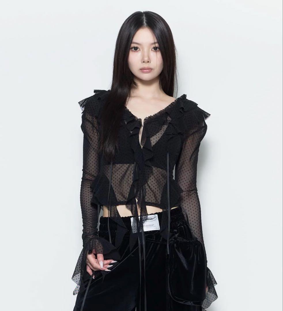 トップス theredthread S dot flow frill tops / bk