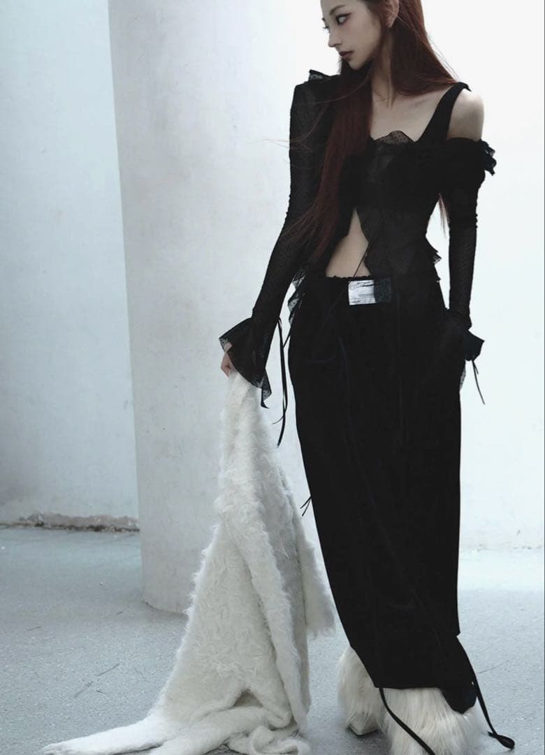 トップス theredthread S dot flow frill tops / bk