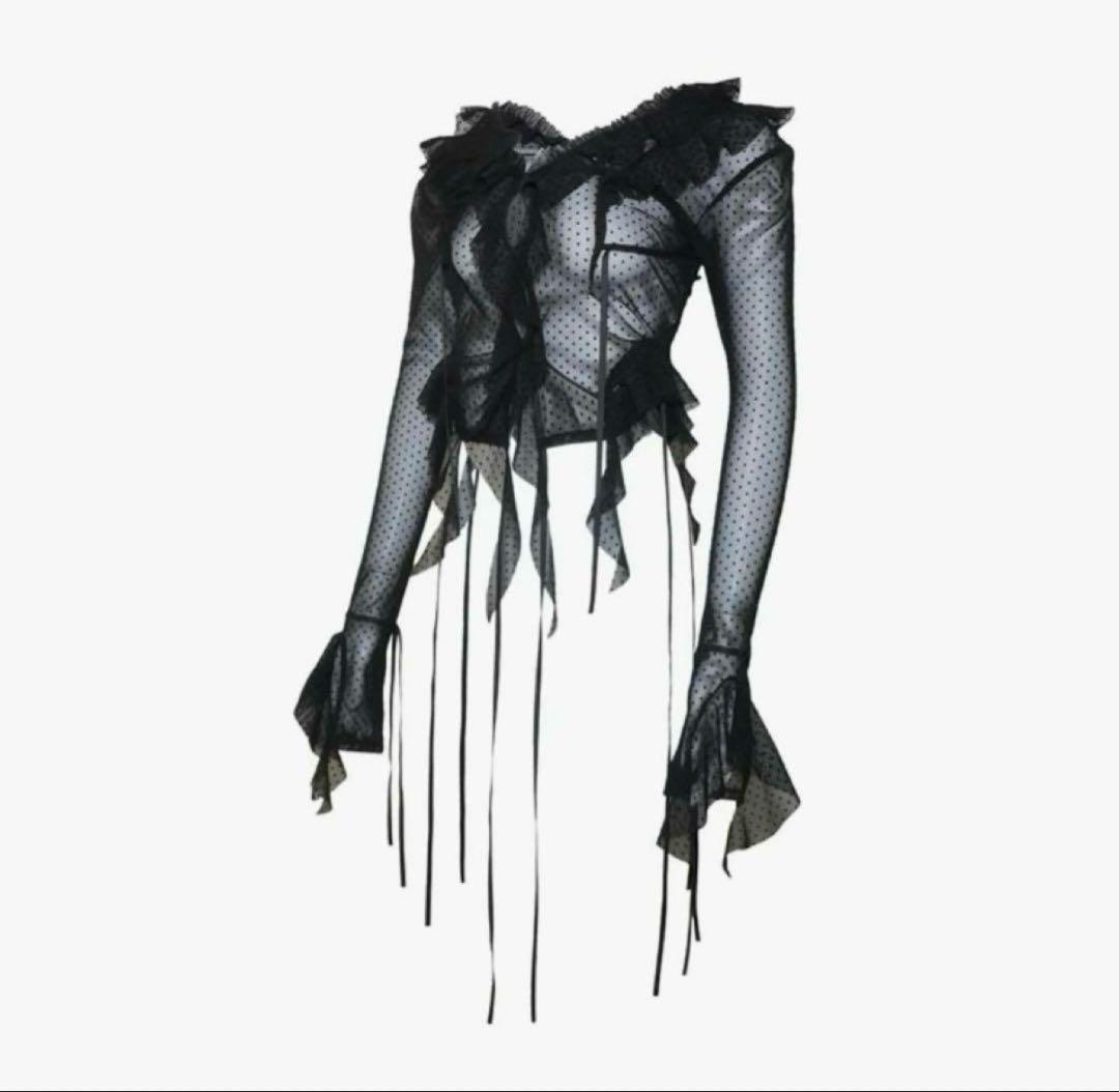 トップス theredthread S dot flow frill tops / bk