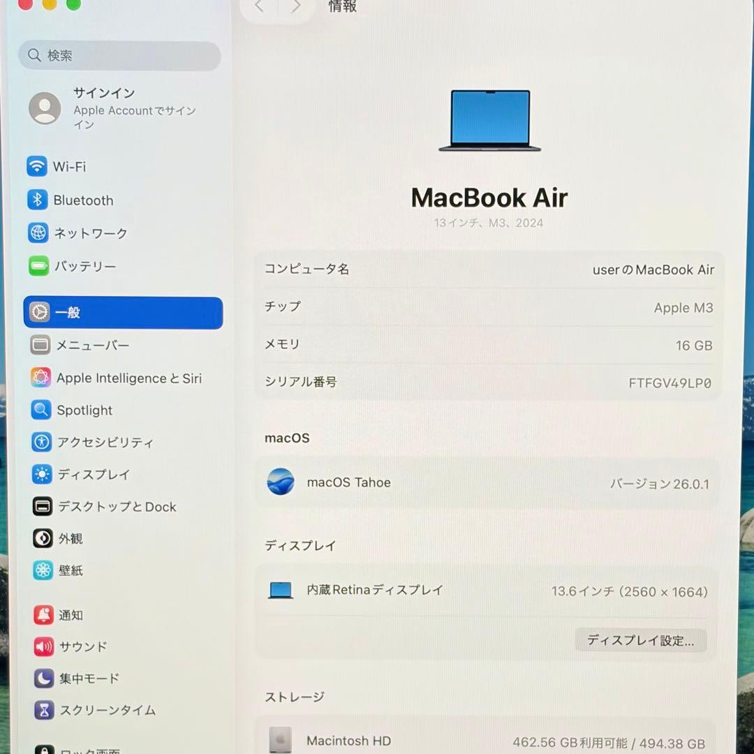 MacBook Air 13.6インチ M3 16GB SSD 512GB