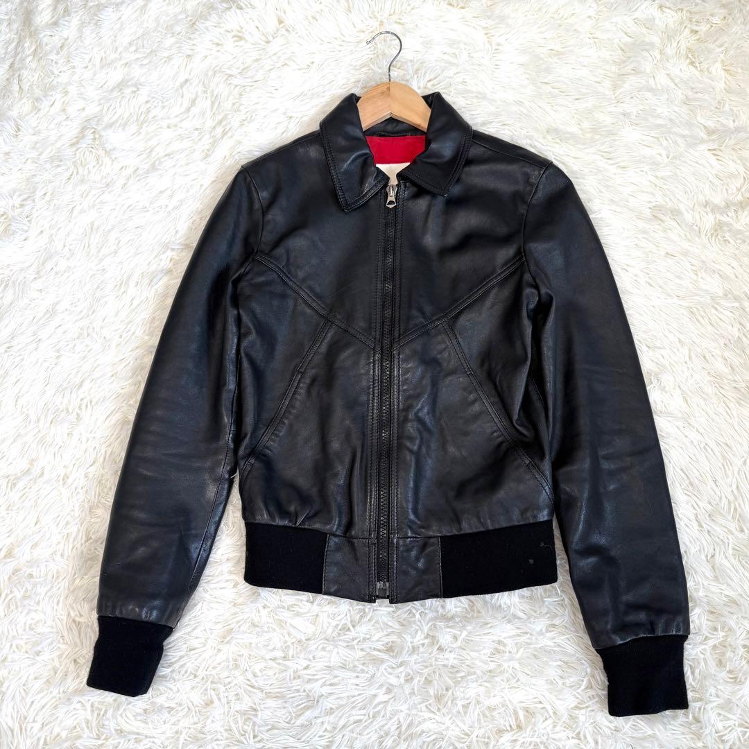 ディーゼル DIESEL 本革 レザージャケット ブルゾン ロゴ刺繍 M