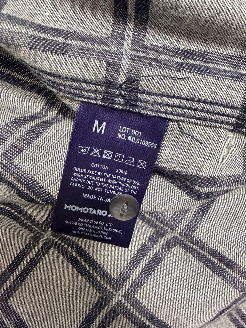 【美品】桃太郎トリプルステッチ L/S ジャカード シャツ - サイズM￼