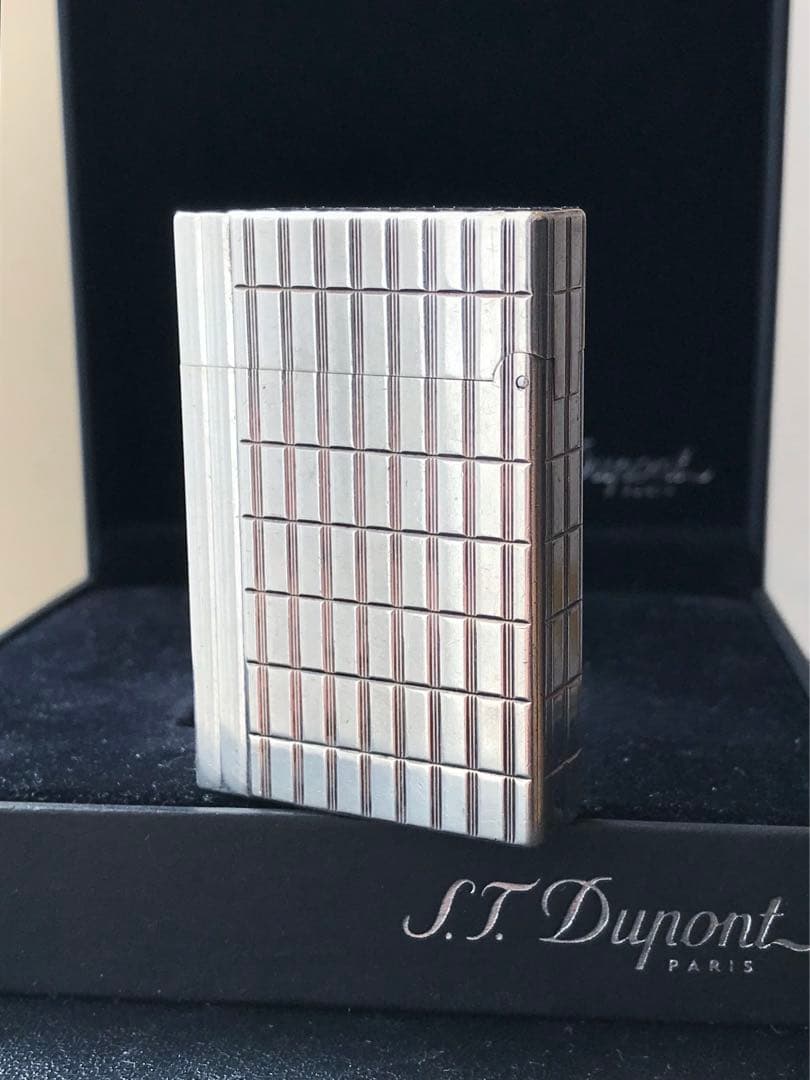 美品　開閉音快音キーン　デュポン　ガスライター　ストライプ　シルバー　ライン2s