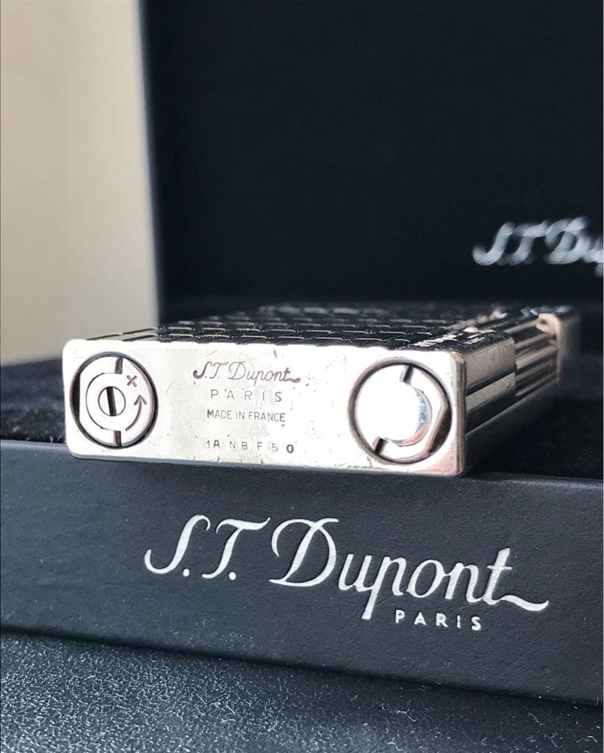 美品　開閉音快音キーン　デュポン　ガスライター　ストライプ　シルバー　ライン2s