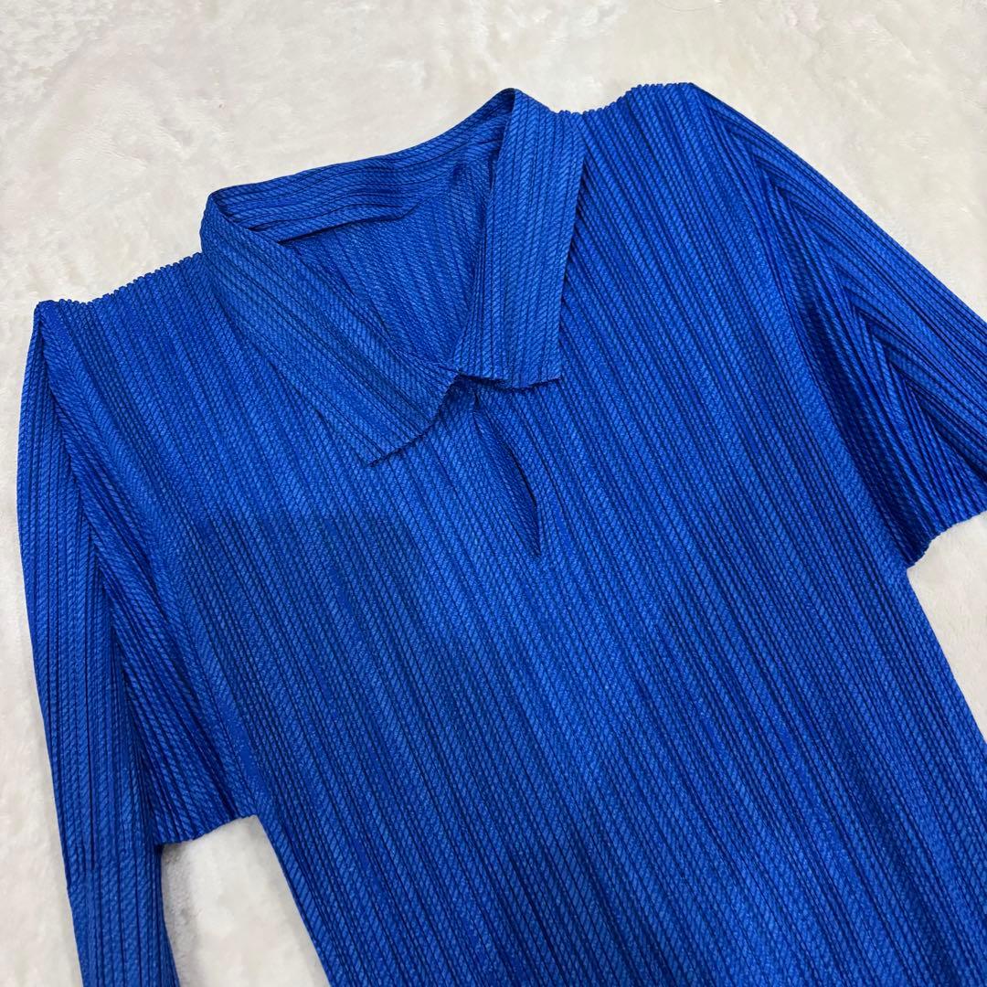 【美品】PLEATS PLEASE プリーツプリーズ　長袖　トップス　ブルー　襟