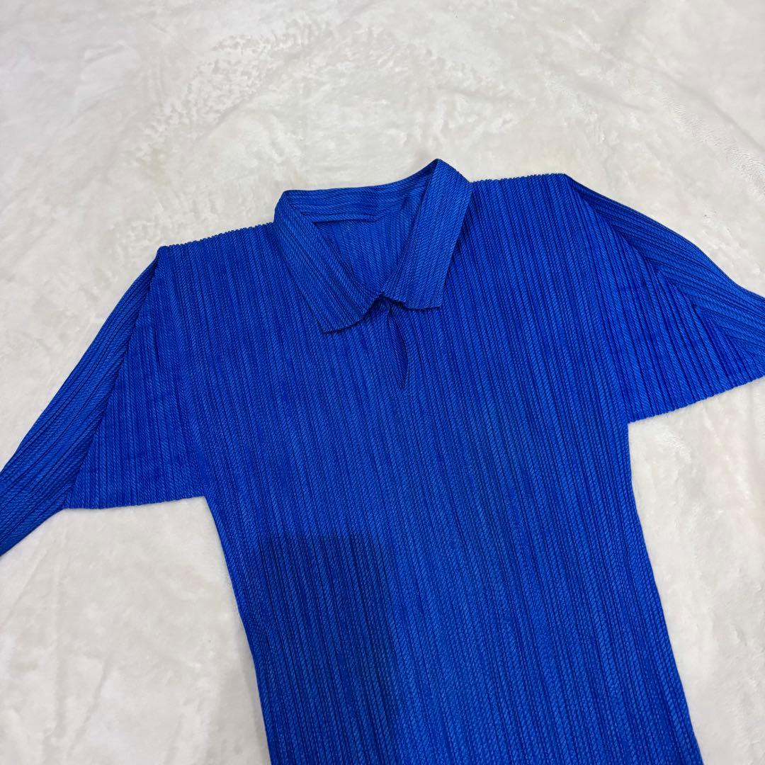 【美品】PLEATS PLEASE プリーツプリーズ　長袖　トップス　ブルー　襟
