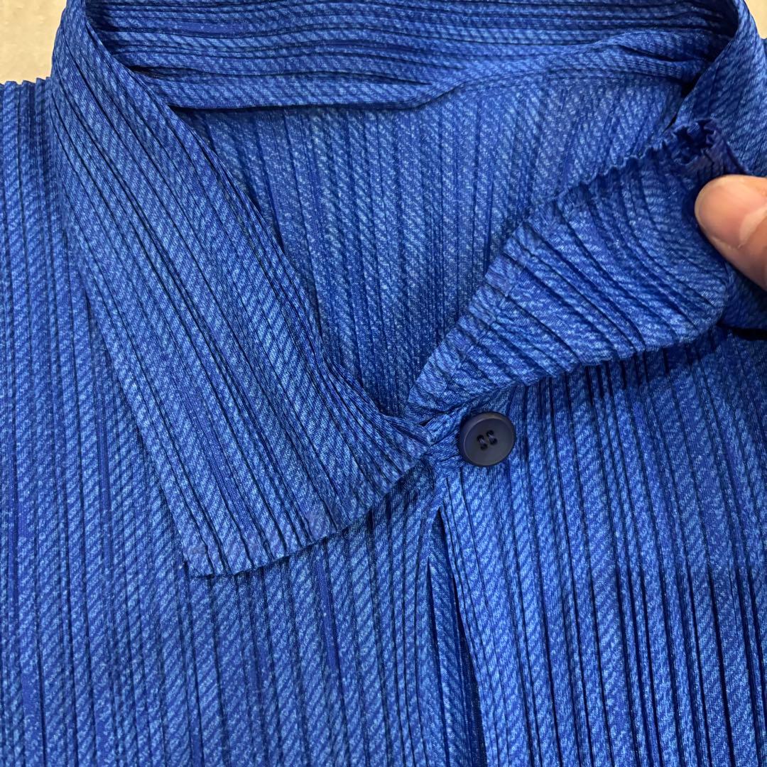 【美品】PLEATS PLEASE プリーツプリーズ　長袖　トップス　ブルー　襟
