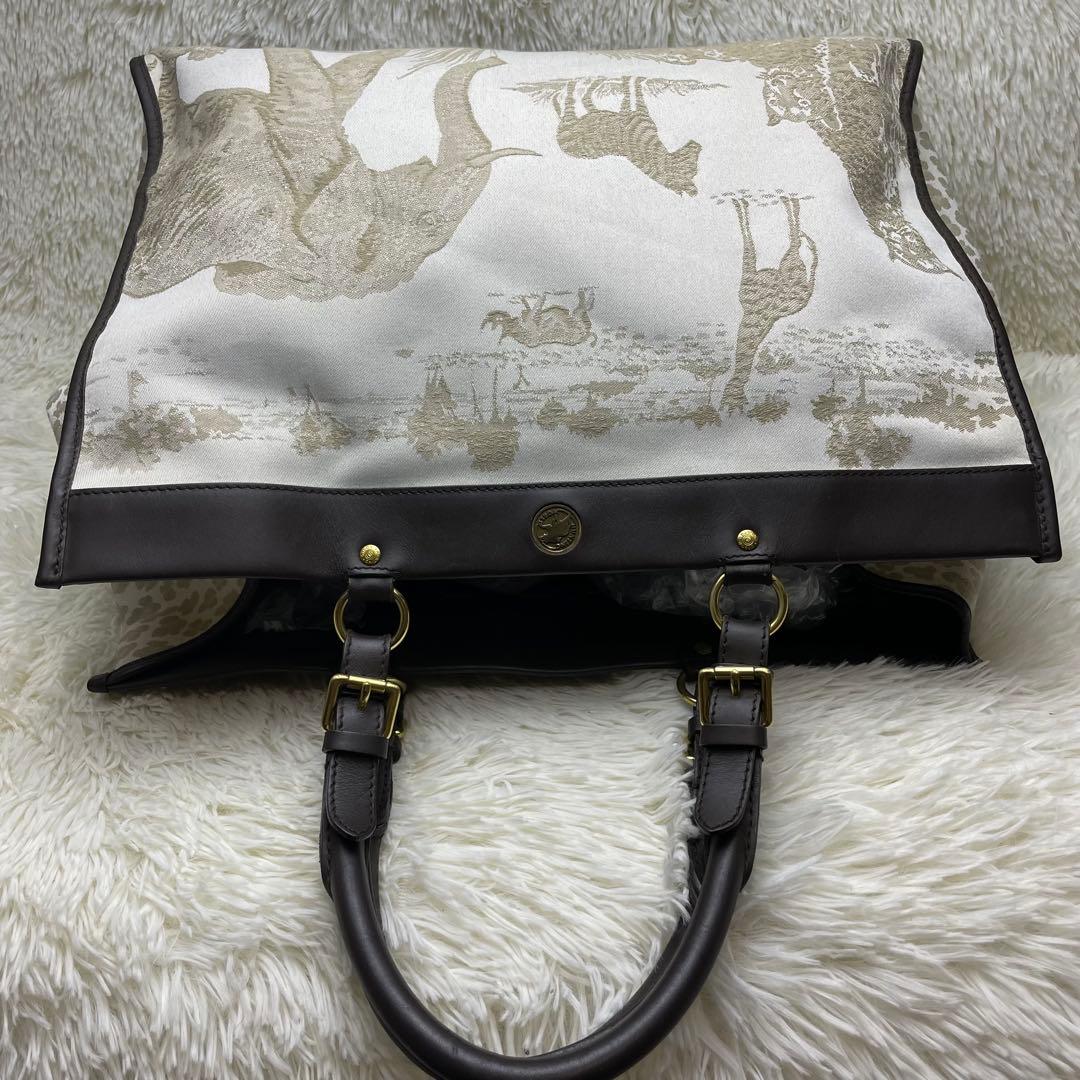 【美品】ハンティングワールド トートバッグ サファリ A4収納可 キャンバス 象