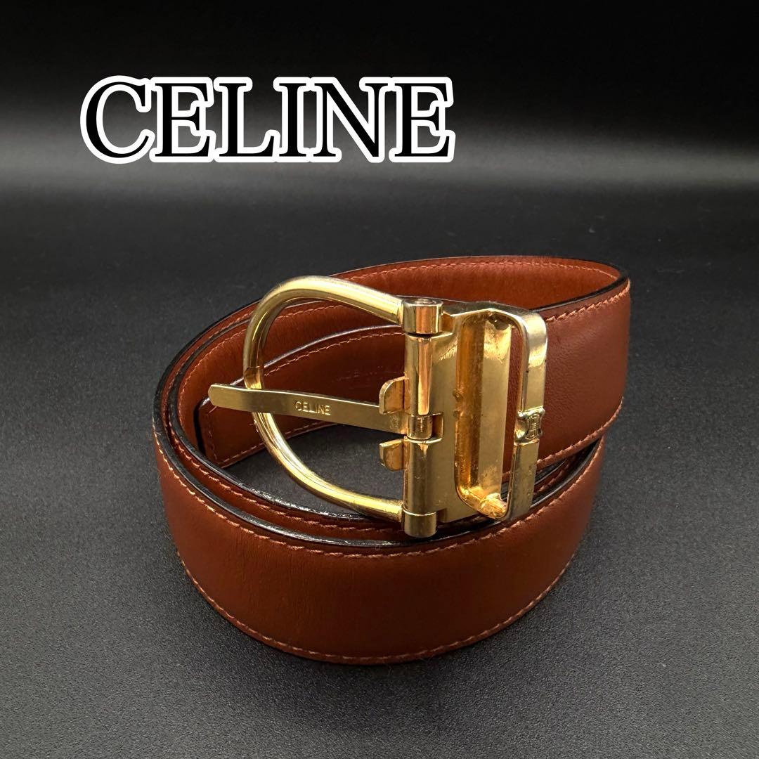CELINE ブラウン ベルト ゴールドバックル　レザー　刻印あり　イタリア製