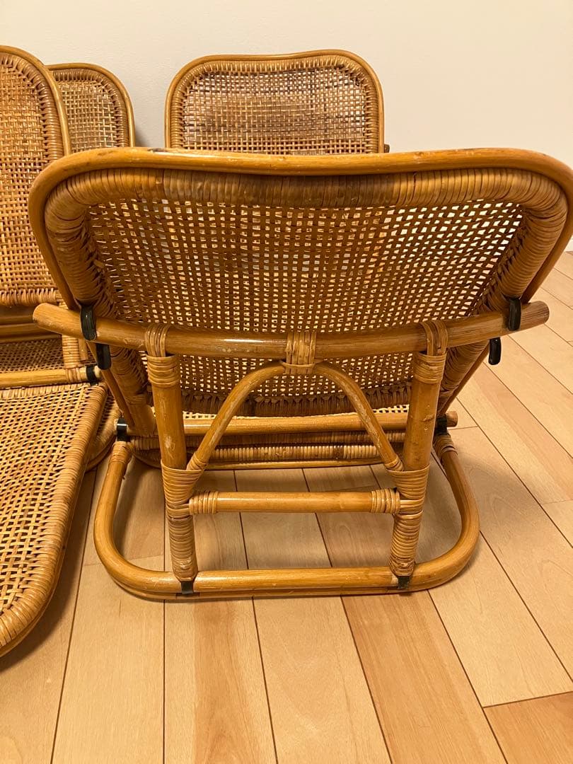 昭和レトロ ラタン 籐 座椅子 折りたたみ 4個セット