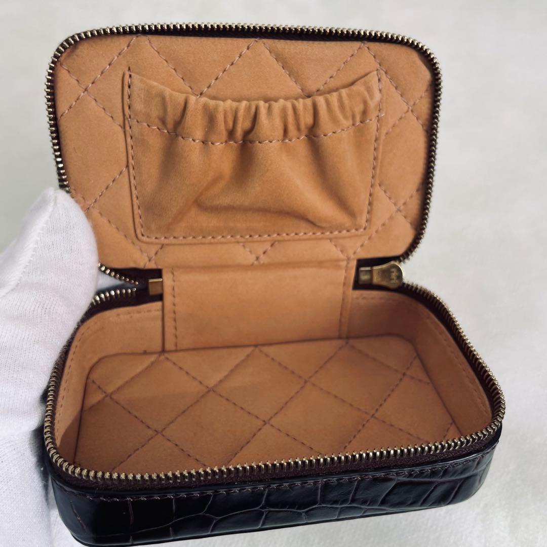 SMYTHSON/スマイソン、小物入れ、ジュエリーケース、型押し、ダークブラウン