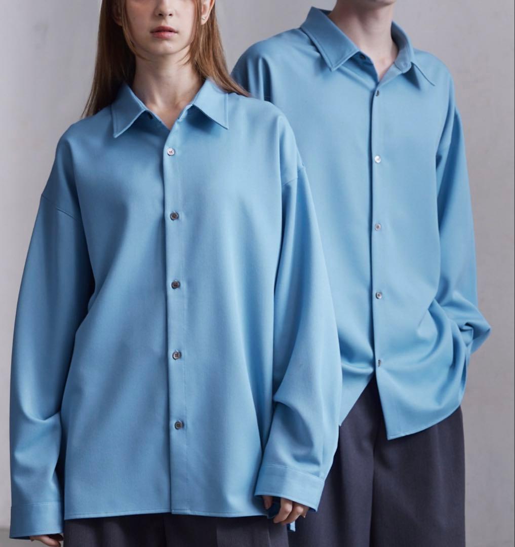 即完 CLEL ブルー S バルーン袖ルーズレギュラーカラーシャツ クレイル