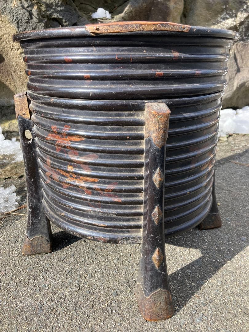 アイヌ　シントコ　行器　漆工 北海道　木製漆塗