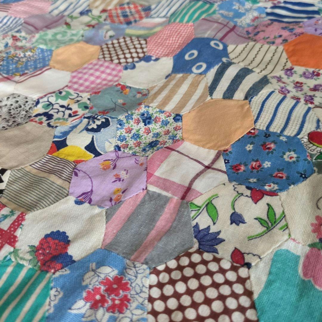 アンティーク　キルトトップ　ヘキサゴン