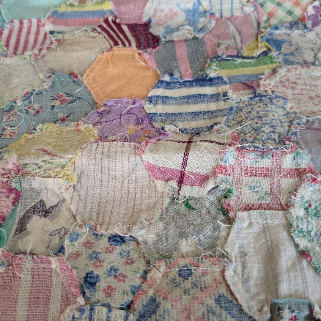 アンティーク　キルトトップ　ヘキサゴン