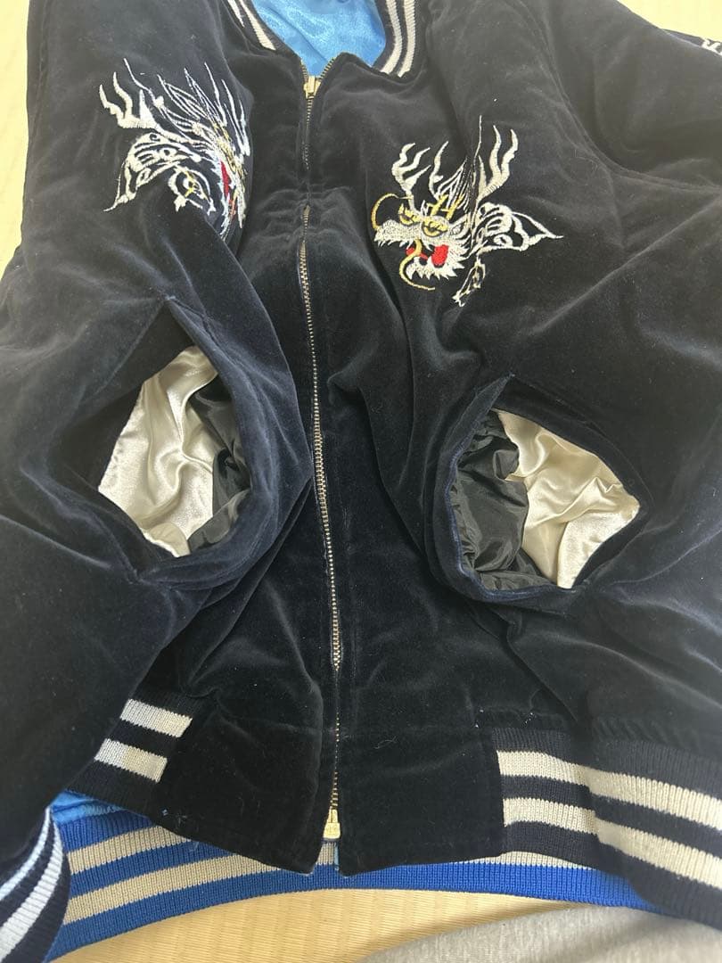 刺繍ドラゴン ベルベット スカジャン　 龍　虎　リバーシブル