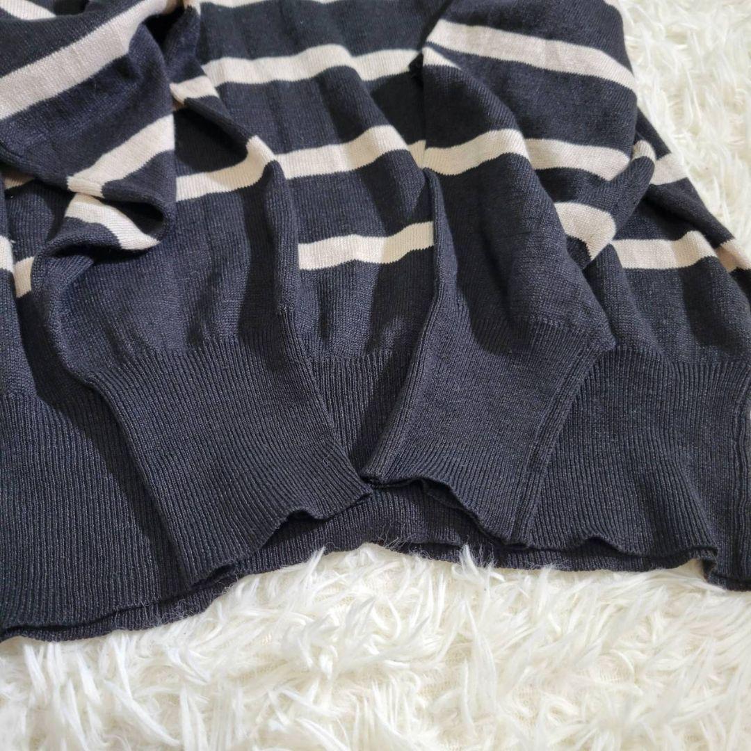 美品☆マーガレットハウエル　リネン ウール　ニット　ハイネック　ボーダー　M　黒