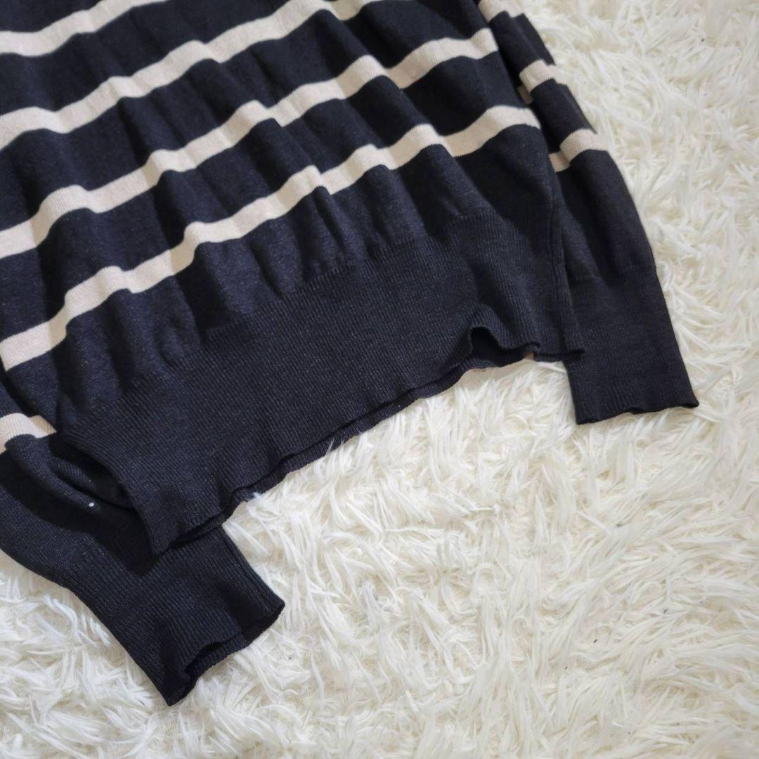 美品☆マーガレットハウエル　リネン ウール　ニット　ハイネック　ボーダー　M　黒